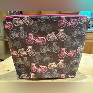 Handmade pink bicycles cotton handbag zippered bag one of a kind